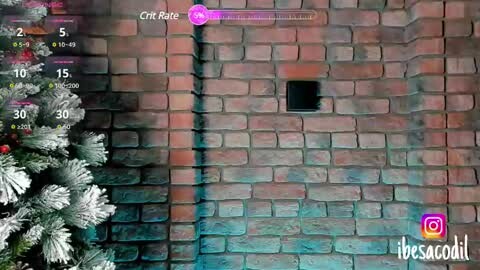 Media: A video of a brick wall with a small black hole, overlaid with game interface elements and a snow-covered Christmas tree in the bottom left.