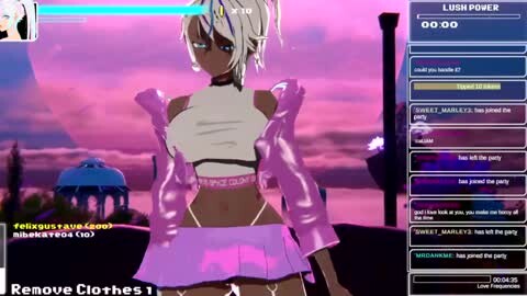 Media: A CGI screenshot from the video game \"Persona 5,\" featuring a dark-skinned female character with white hair, wearing a pink jacket and skirt, against a pink-hued, sunset-lit cityscape.