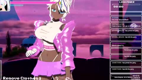 Media: A CGI screenshot of a busty, dark-skinned woman in a revealing pink outfit, with a chat window featuring comments from \"CooDoo\" and \"Vivian.\