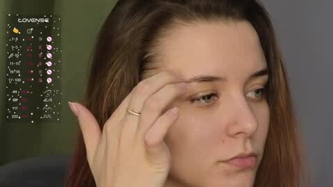 Media: A close-up video of a young woman with fair skin and straight brown hair, focusing intently on her eyebrows with a hand. A digital overlay shows a \"Converse\" product listing in the background.