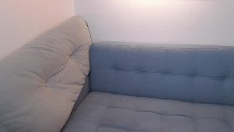 Media: Video of a corner of a light blue, tufted fabric sofa against a white wall. The sofa has a plush, cushioned seat and backrest with a subtle pattern of small tufts. The lighting is soft, creating a calm, minimalist ambiance.