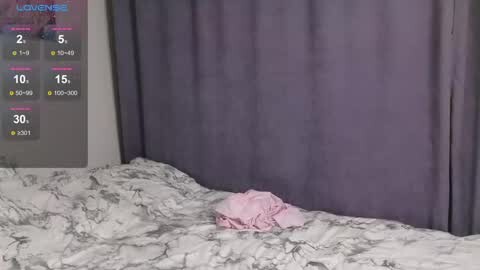 Media: Video of a neatly made bed with a light gray, marble-patterned duvet. A soft, pastel pink shirt lies folded at the center. Background features a purple curtain, with a digital clock displaying 10:05 on the left.