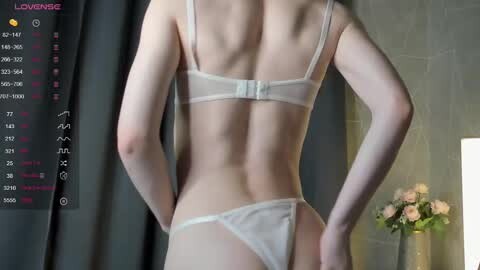 Media: Video of a slender, fair-skinned person in white lingerie, back view, with a muscular, toned physique, standing indoors near a wall with a calendar and a vase of flowers.