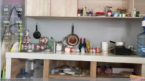 Media: Video of a cluttered, outdated kitchen with wooden cabinets, a metal sink, various utensils, and a water dispenser.