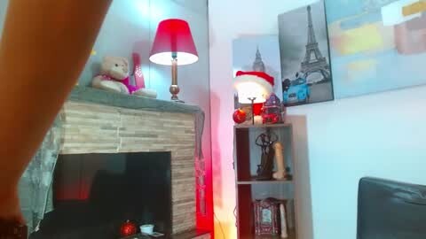 Media: Video of a cozy room with a fireplace, stuffed toys, a red lamp, and a bookshelf displaying holiday decorations.