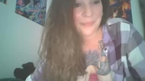 Media: Video of a young woman with long, wavy brown hair, wearing a purple plaid shirt. She smiles slightly, and the background features colorful anime posters.