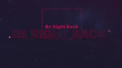 Media: Video of a digital screen displaying \"Be Right Back\" in bold, pink, 3D letters against a dark, textured background with faint, blurred silhouettes.