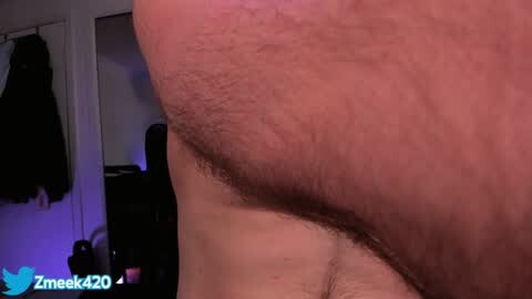 Media: A close-up video of a male's hairy armpit, showing natural body hair and skin texture, taken indoors with a purple light in the background.